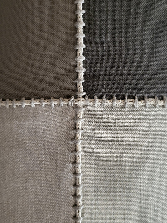 Poly Cotton Grey Cushion Cover- Patchwork & Hand Embroidery on Center Cord – 12x22 Inches (Set of 1)