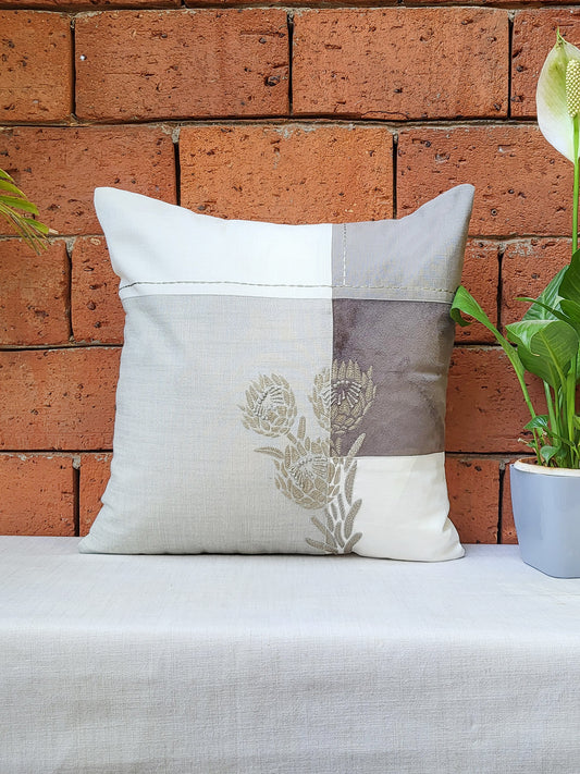 Polyester Blend Multicolour Cushion Cover- Applique Patchwork + Hand Embroidery 16x16 inch Set of 1