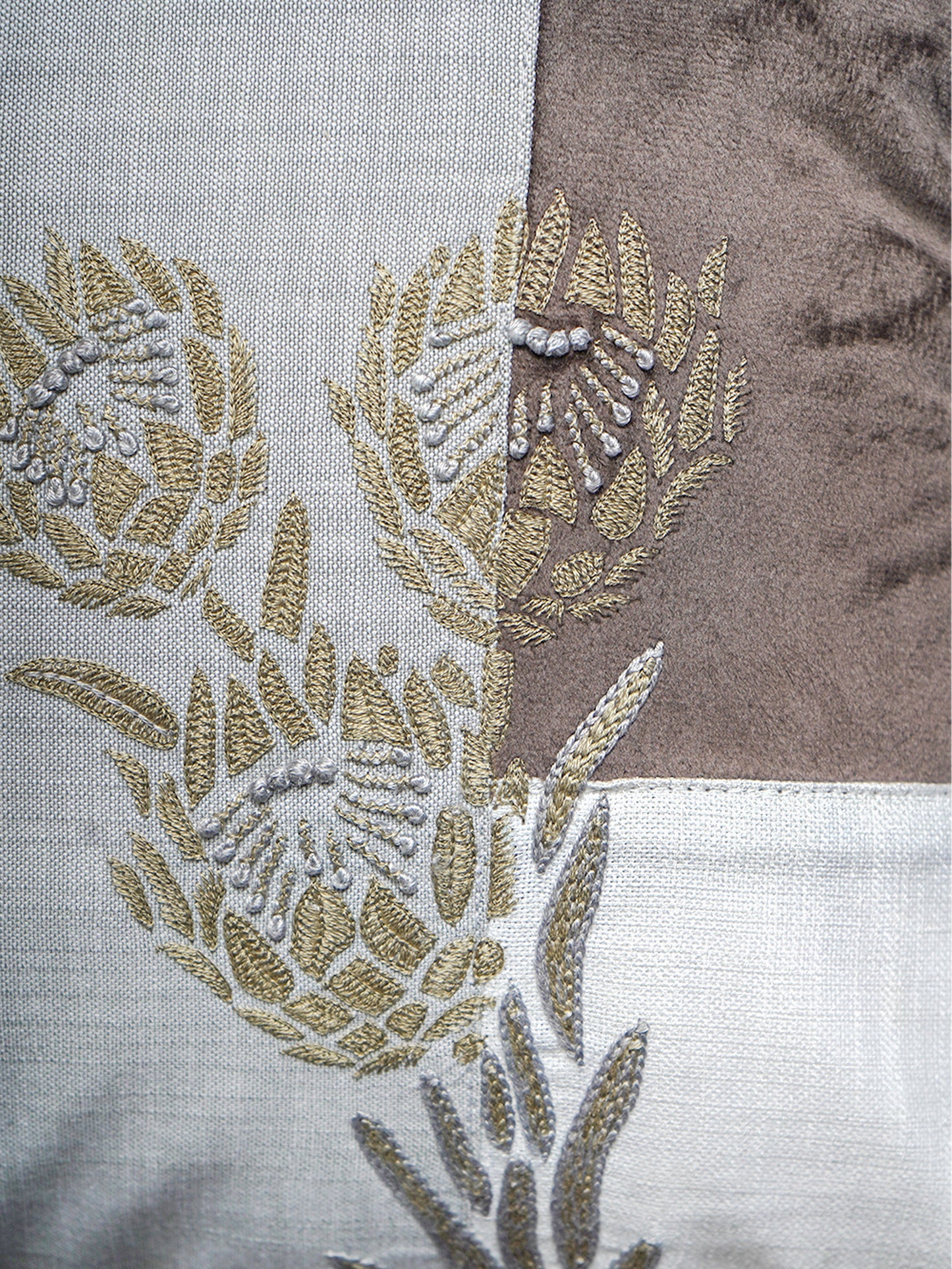 Polyester Blend Multicolour Cushion Cover- Applique Patchwork + Hand Embroidery 16x16 inch Set of 1