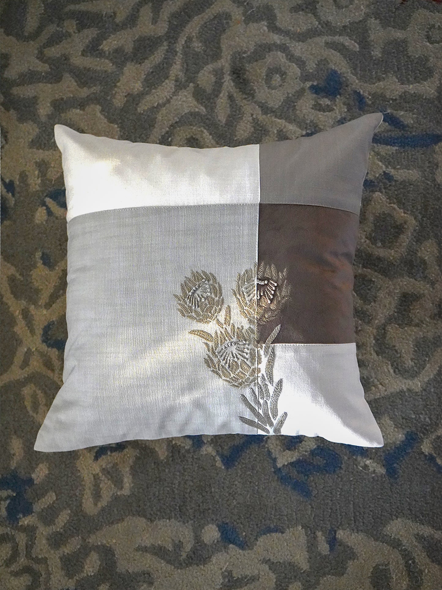 Polyester Blend Multicolour Cushion Cover- Applique Patchwork + Hand Embroidery 16x16 inch Set of 1