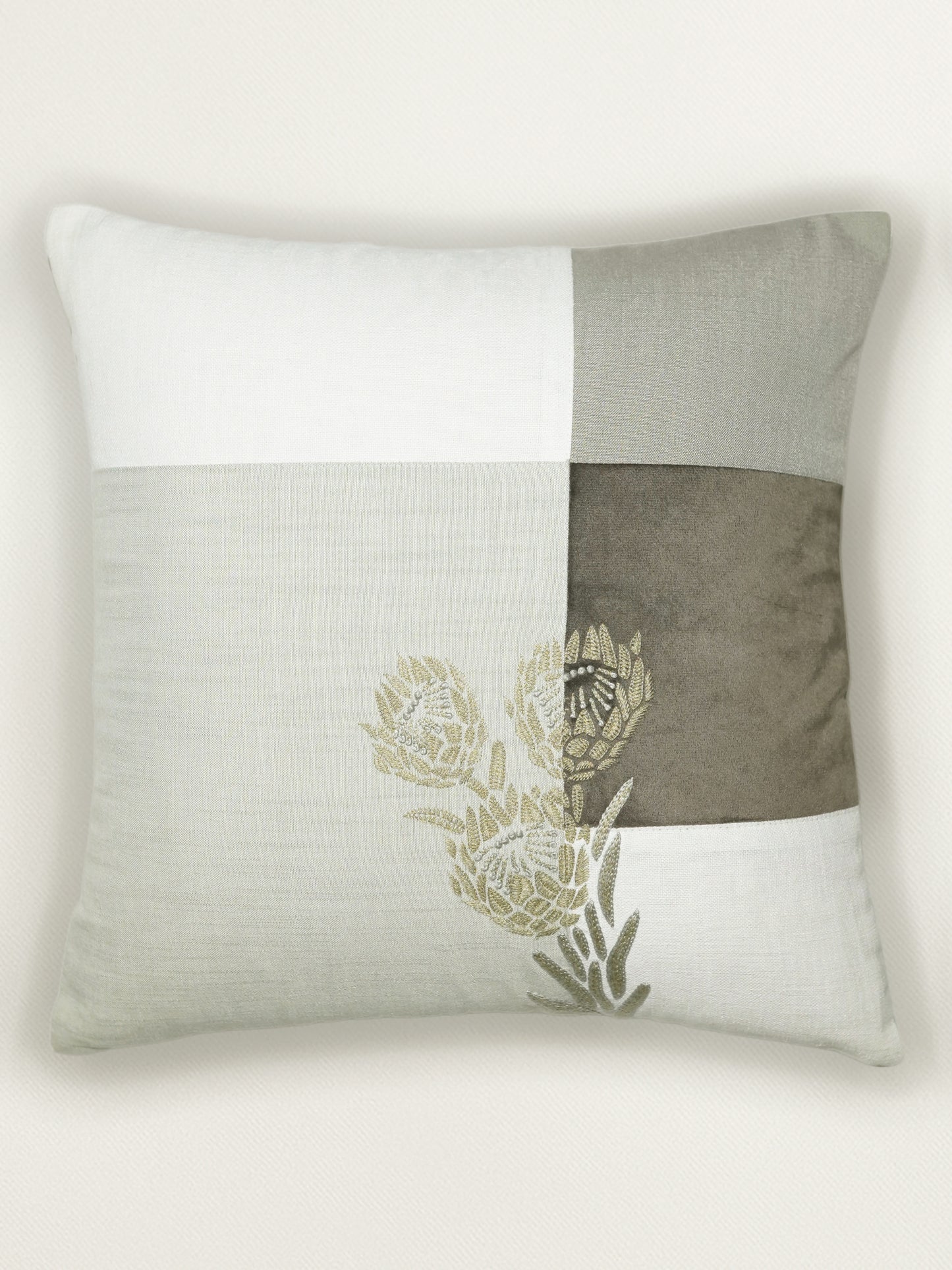 Polyester Blend Multicolour Cushion Cover- Applique Patchwork + Hand Embroidery 16x16 inch Set of 1