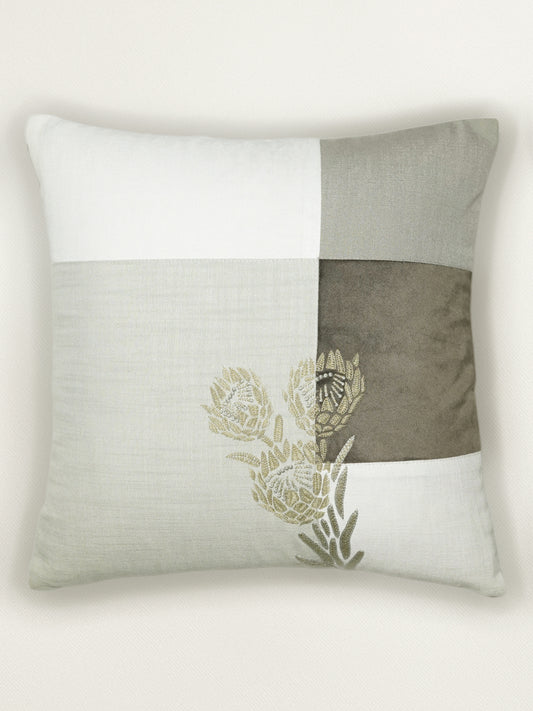 Polyester Blend Multicolour Cushion Cover- Applique Patchwork + Hand Embroidery 16x16 inch Set of 1