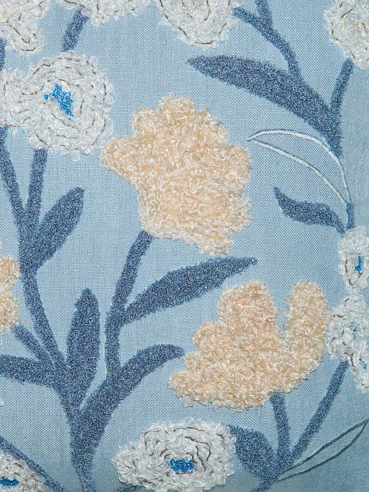 Polyester Blend  Blue Cushion Cover- Arri Work, Cord & Ribbon Hand Work, 16x16 inches, Set of 1