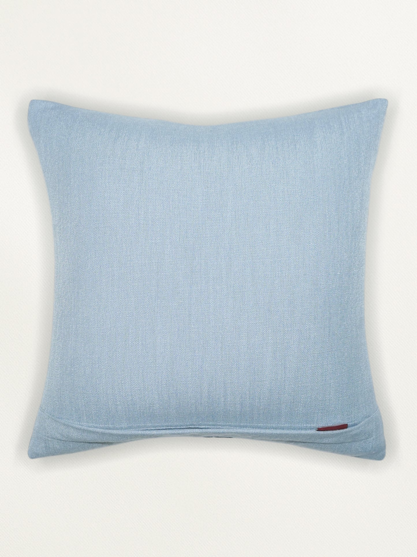 Polyester Blend  Blue Cushion Cover- Arri Work, Cord & Ribbon Hand Work, 16x16 inches, Set of 1