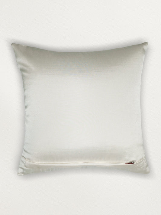Polyester Blend Cushion Cover –   Cream, Handcrafted Cord work 16x16''