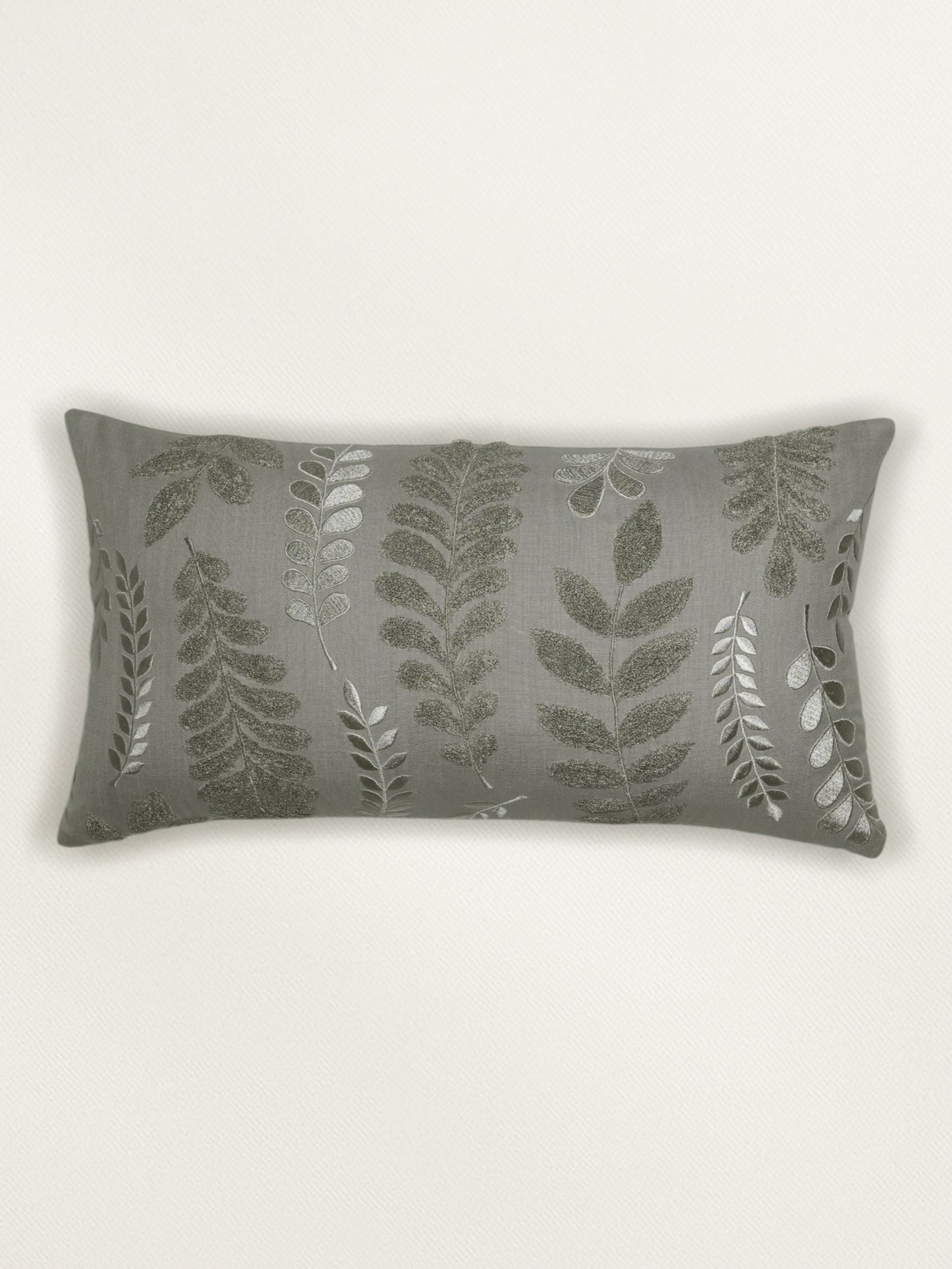 Polyester Blend Cushion Cover - Grey, Arri Work 12x22 inches, Set of 1