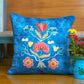 Velvet Blue Cushion Cover-Cord piping with Hand Embroidered Floral Pattern 16x16 inches (set of 1)