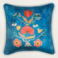 Velvet Blue Cushion Cover-Cord piping with Hand Embroidered Floral Pattern 16x16inches(set of 1)