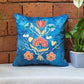 Velvet Blue Cushion Cover-Cord piping with Hand Embroidered Floral Pattern 16x16 inches (set of 1)