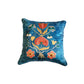Velvet Blue Cushion Cover-Cord piping with Hand Embroidered Floral Pattern 16x16inches(set of 1)
