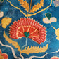 Velvet Blue Cushion Cover-Cord piping with Hand Embroidered Floral Pattern 16x16 inches (set of 1)