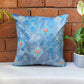 Velvet Blue Cushion Cover -Digital Print of Jaali pattern|Hand Embroidered Floral Pattern 18x18inches (set of 1)