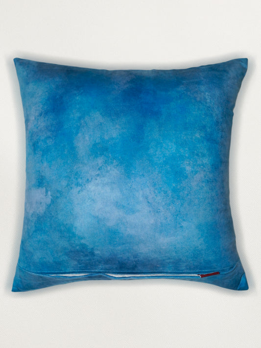 Velvet Blue Cushion Cover -Digital Print of Jaali pattern|Hand Embroidered Floral Pattern 18x18inches (set of 1)