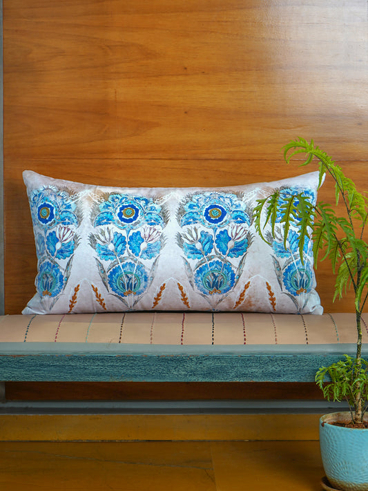 Velvet Multicolor Cushion Cover – Hand Embroidered |Floral Digital Print 12x22 Inches (Set of 1)