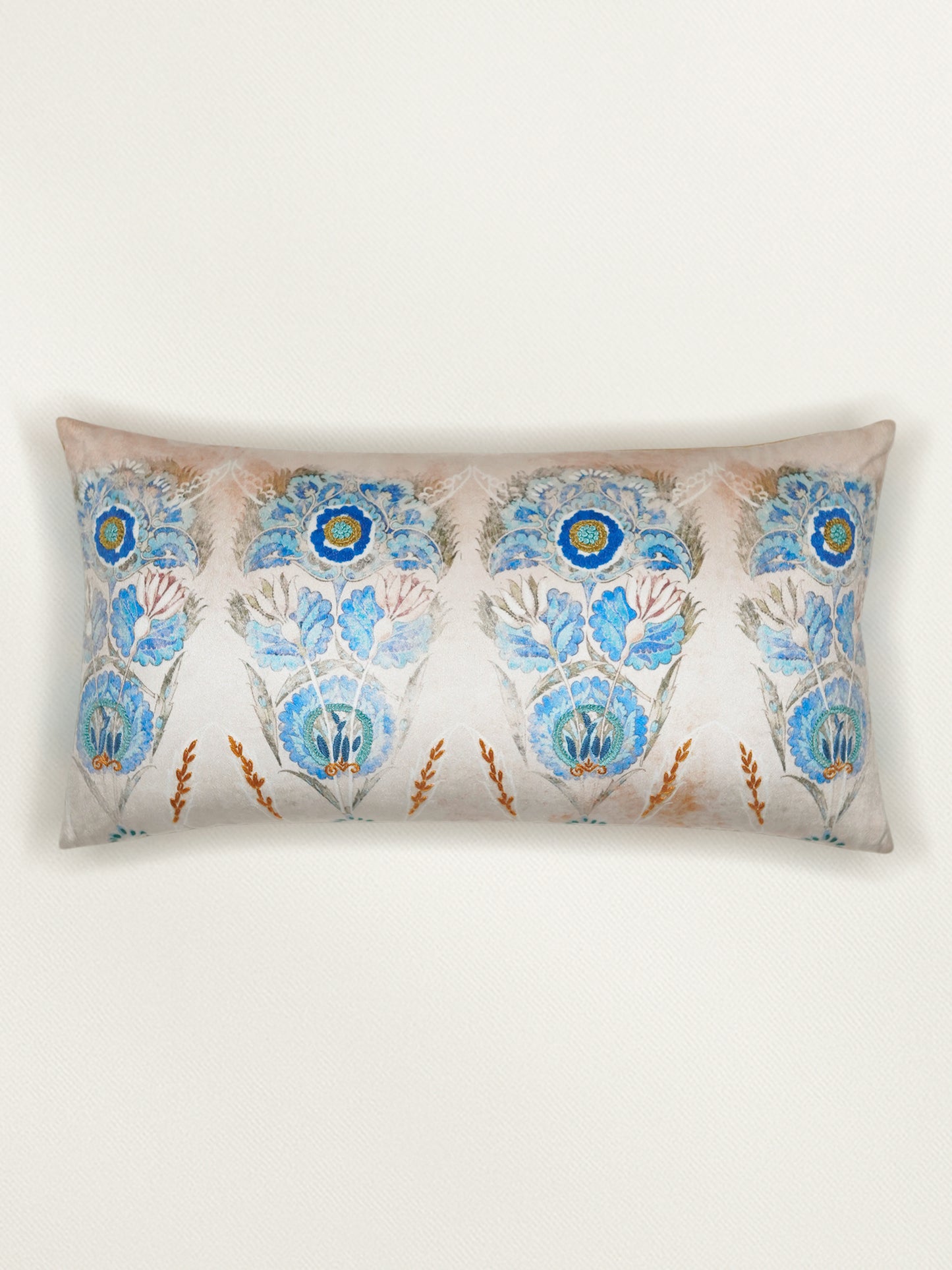 Velvet Multicolor Cushion Cover – Hand Embroidered |Floral Digital Print 12x22 Inches (Set of 1)