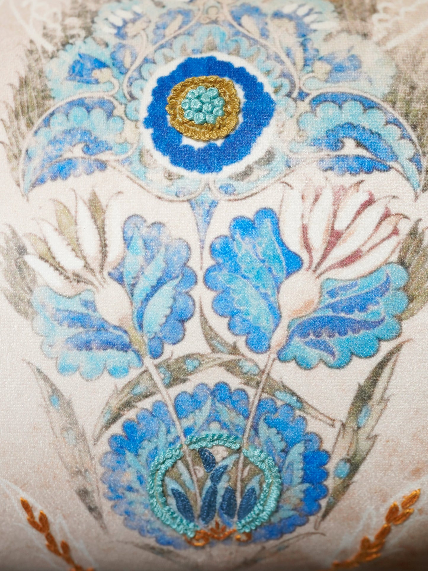 Velvet Multicolor Cushion Cover – Hand Embroidered |Floral Digital Print 12x22 Inches (Set of 1)