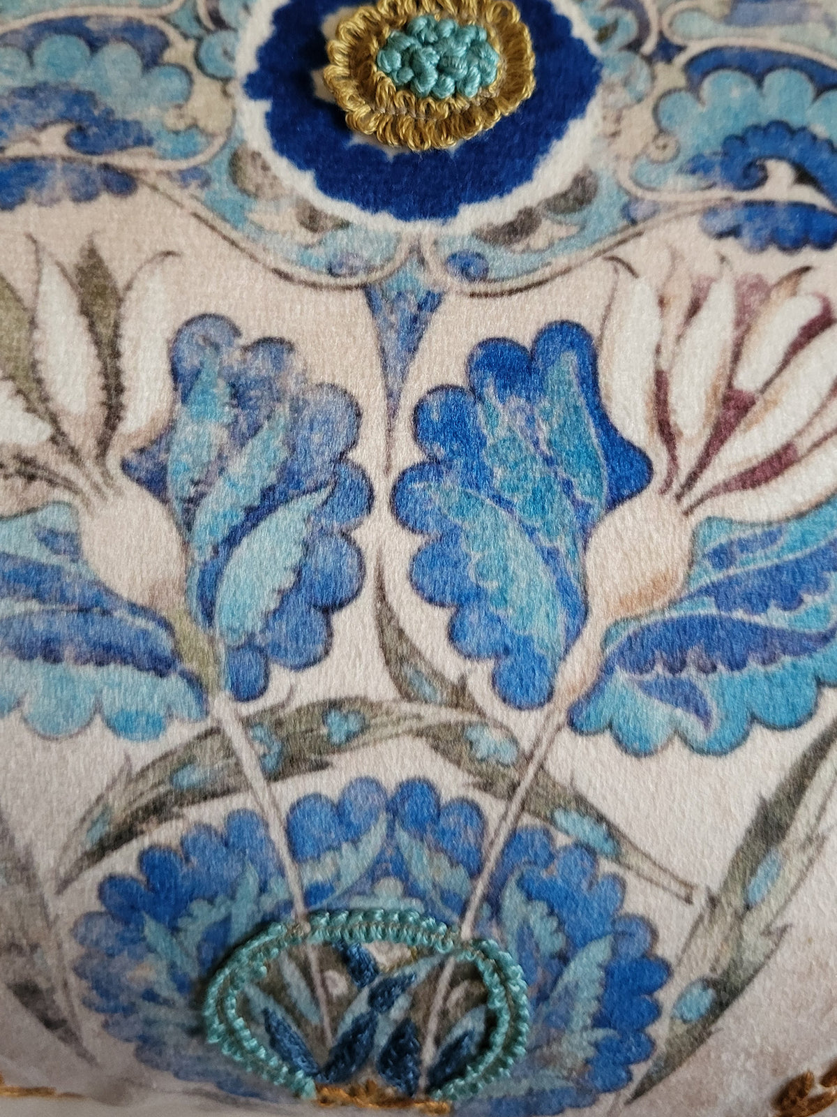 Velvet Multicolor Cushion Cover – Hand Embroidered |Floral Digital Print 12x22 Inches (Set of 1)