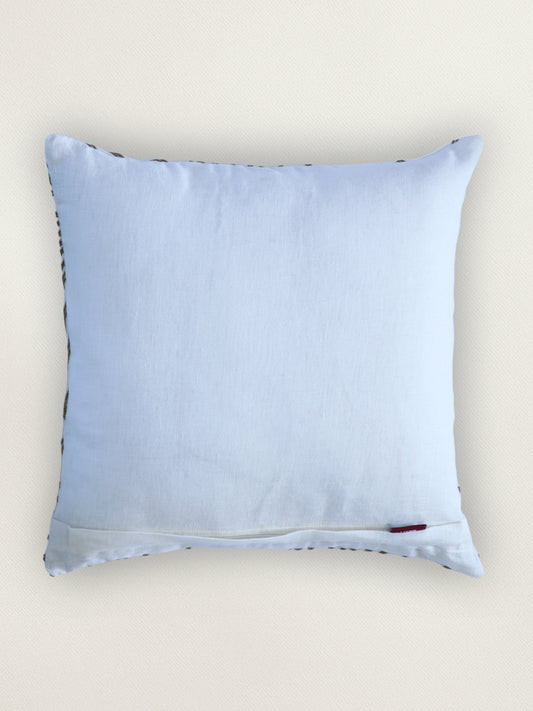 ZEBA  Hand Embroidered Cushion Cover - Luxe Collection | Sofa, Bedroom, Couch | Floral Embroidery | Off White - Cotton Blend | 16x16 inch (40x40 cms) (Pack of 1)