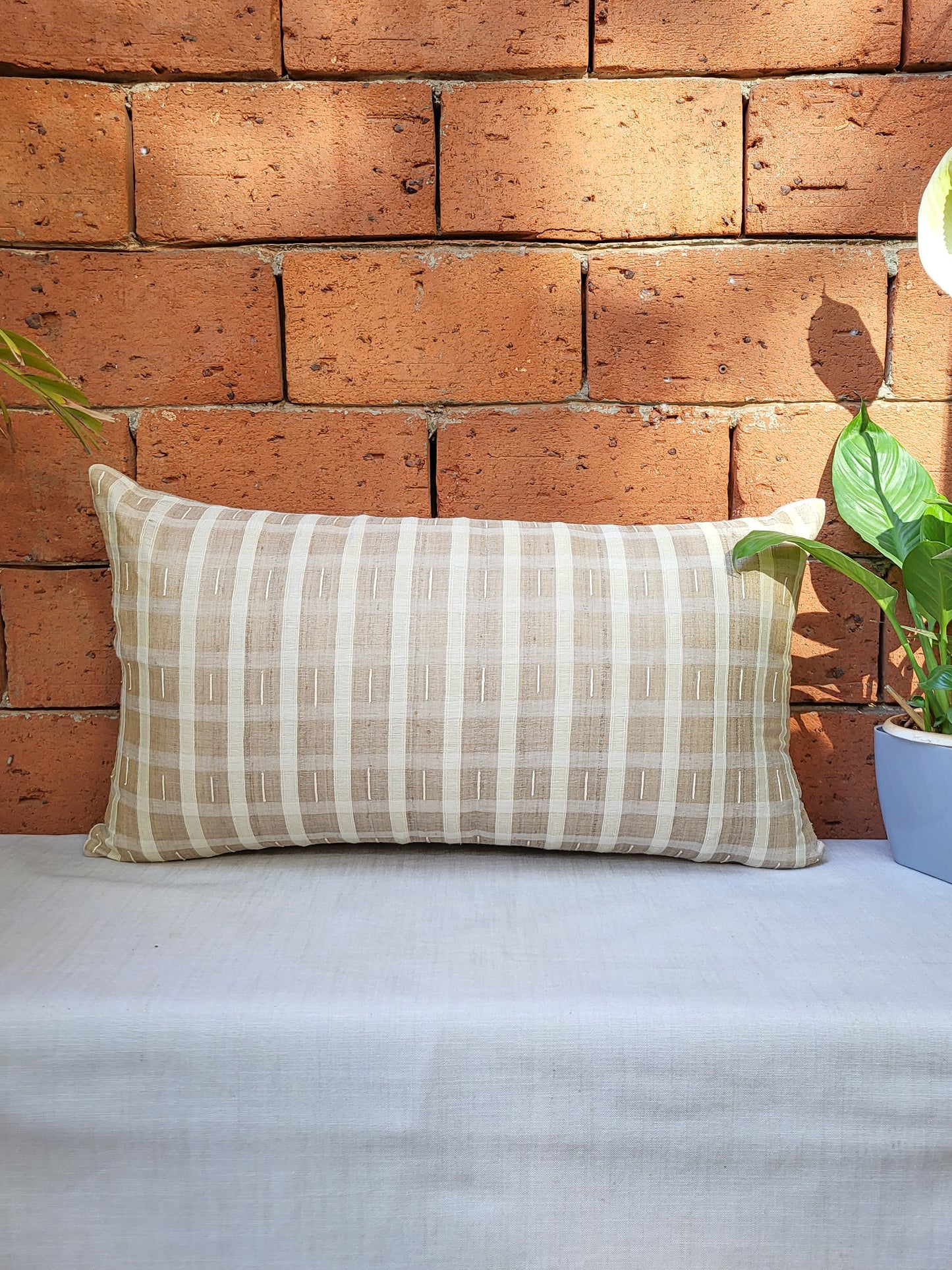 ZEBA Cushion Cover - Luxe Collection | Sofa, Bedroom, Couch | Verticle Stripes | Brown - Silk | 12x22 inch (30x55 cms) (Pack of 1)