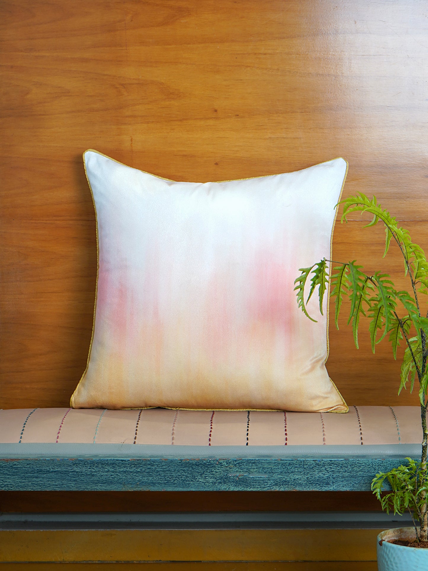 Velvet Cushion Cover -Multicolor Gradation with Cord Piping 16x16 Inches (Set of 1)