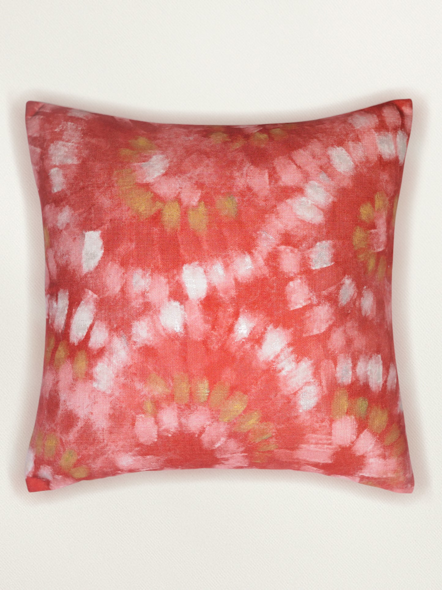 Poly Cotton Pink Cushion Cover -Digital Print |Hand-Painted Gold Strokes – 16x16 Inches (Set of )