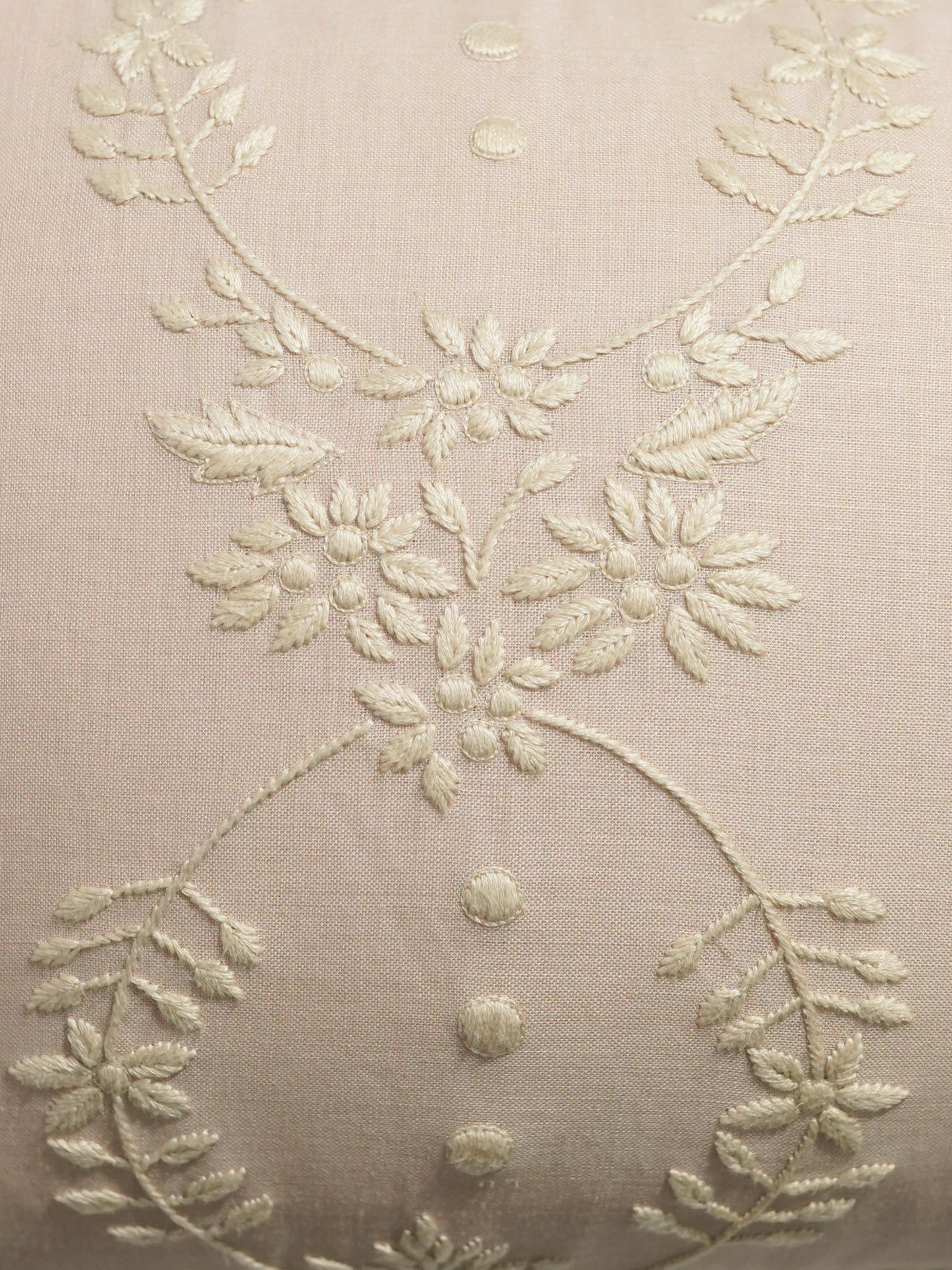 Hand Embroidery Cushion Cover | Leaves with Cord Piping - Linen 12 x 22 inches