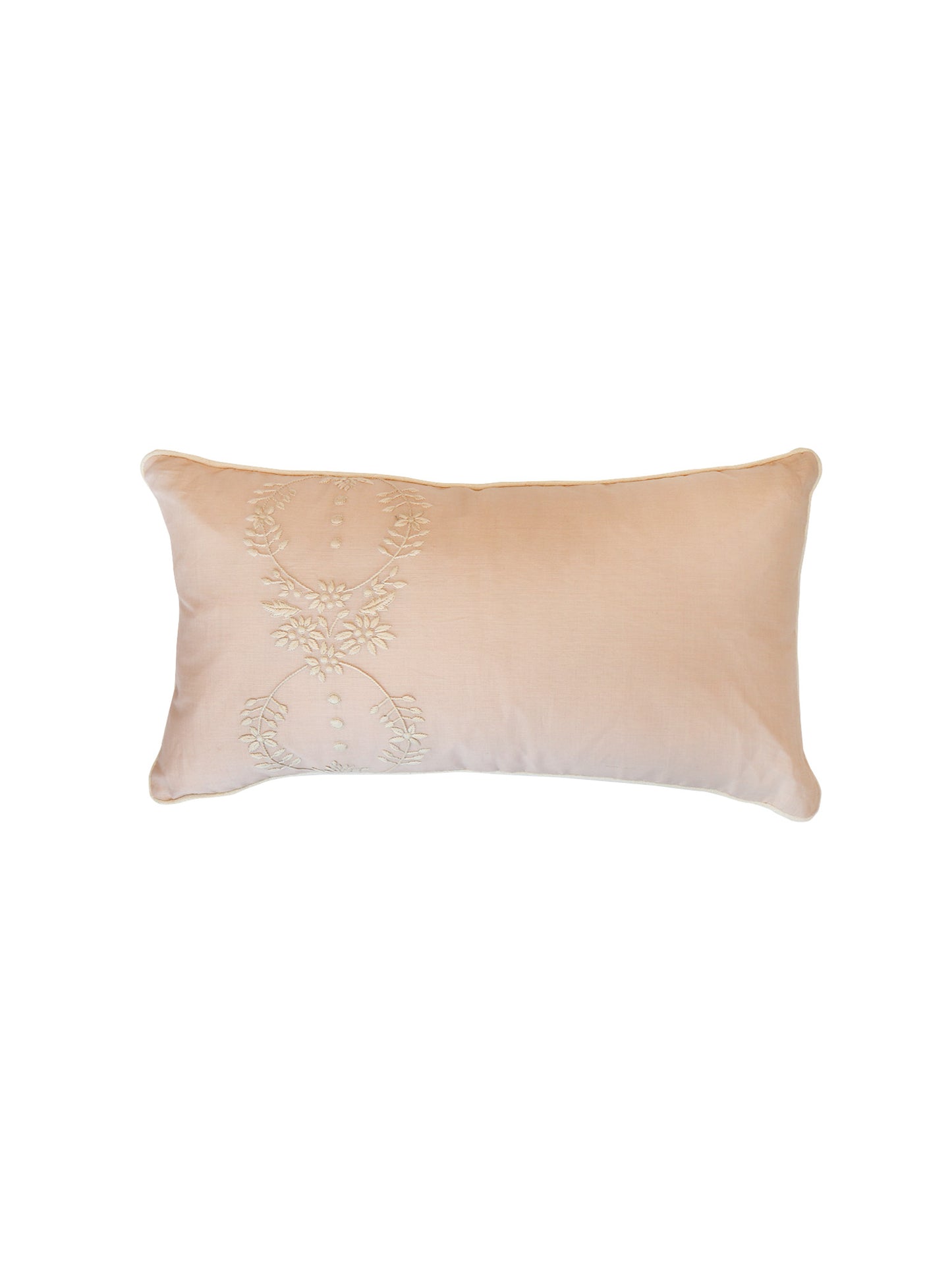 Hand Embroidery Cushion Cover | Leaves with Cord Piping - Linen 12 x 22 inches