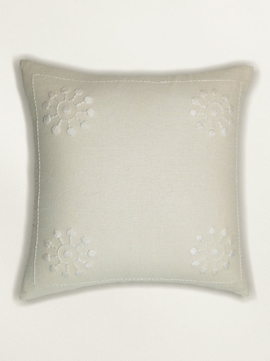 Hand Embroidery Cushion Cover | Snowflakes in Corners - Cotton 20 x 20 inches