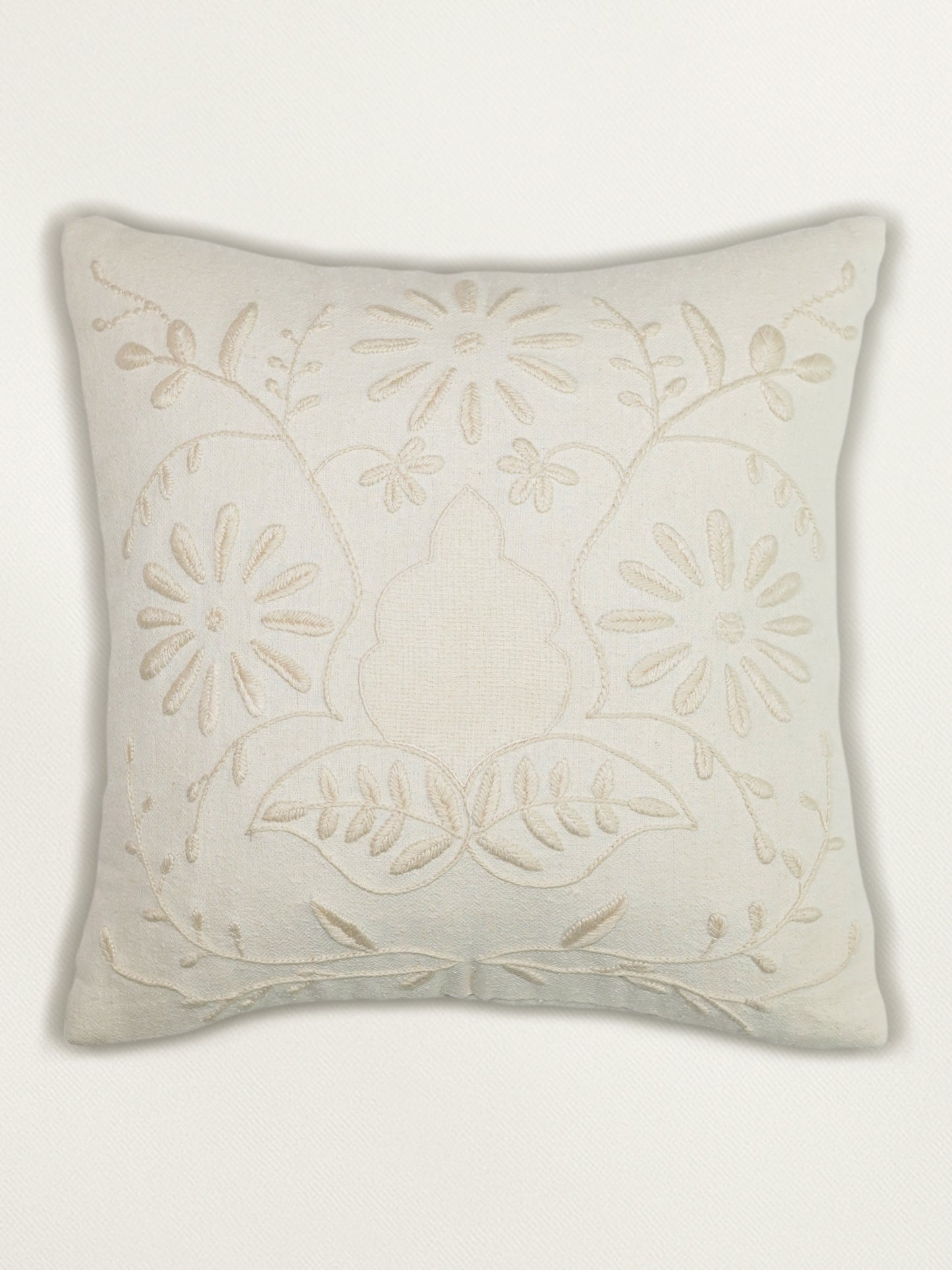 Hand Embroidery Cushion Cover with Jali and Floral Design - Cotton 16x16 inches