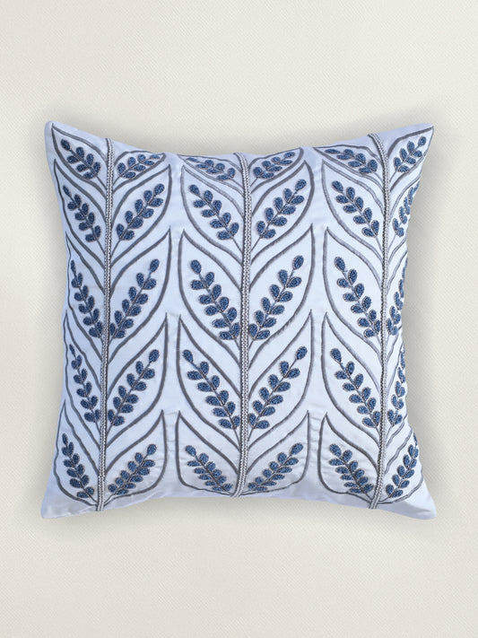 Polyester Blend Off-White Cushion Cover –with Towel, Machine & Hand Embroidery 16x16'' Set of 1