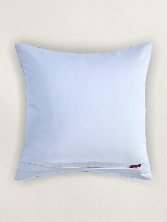 Polyester Blend Off-White Cushion Cover –with Towel, Machine & Hand Embroidery 16x16'' Set of 1