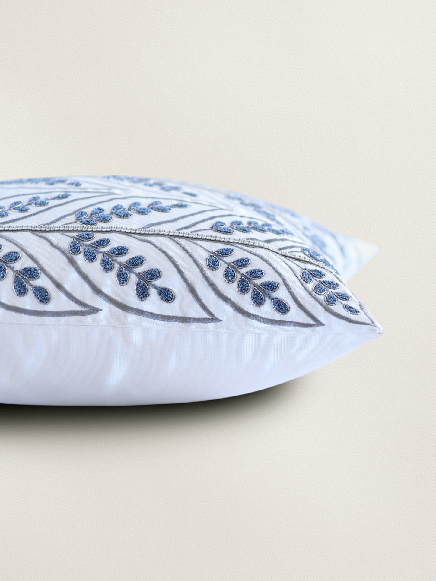 Polyester Blend Off-White Cushion Cover –with Towel, Machine & Hand Embroidery 16x16'' Set of 1