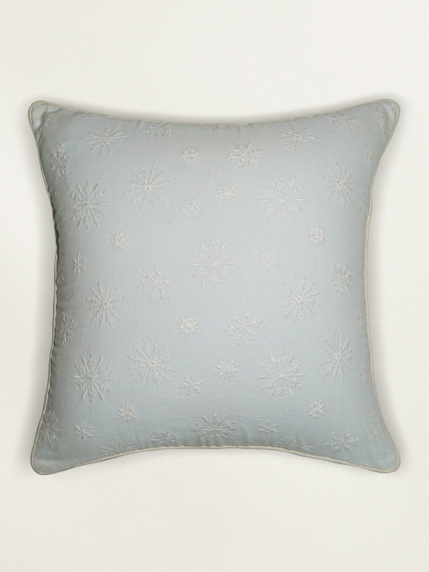 Hand Embroidery Cushion Cover | Snowflakes with Cord Piping - Cotton 20x20 inches