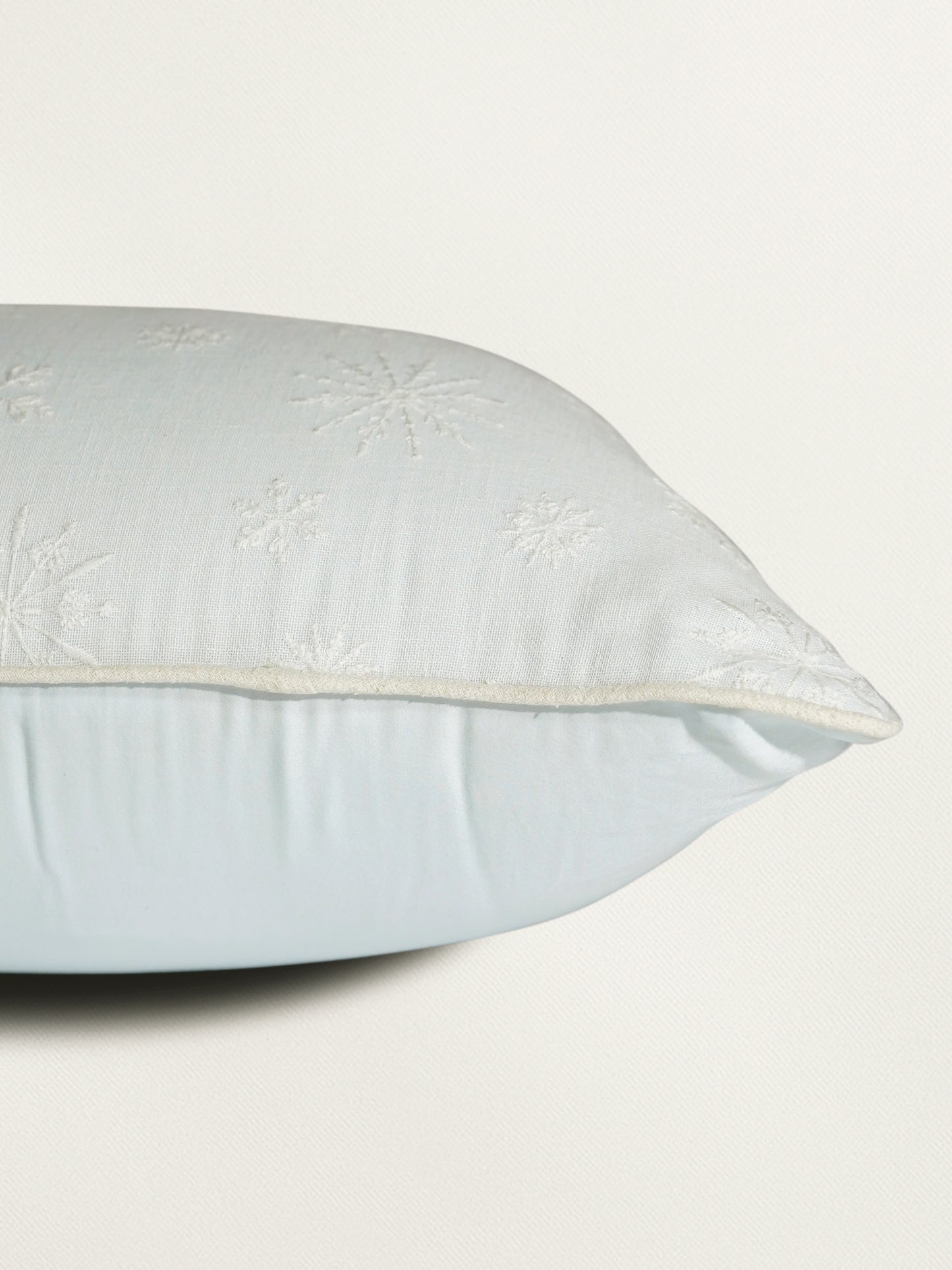 Hand Embroidery Cushion Cover | Snowflakes with Cord Piping - Cotton 20x20 inches