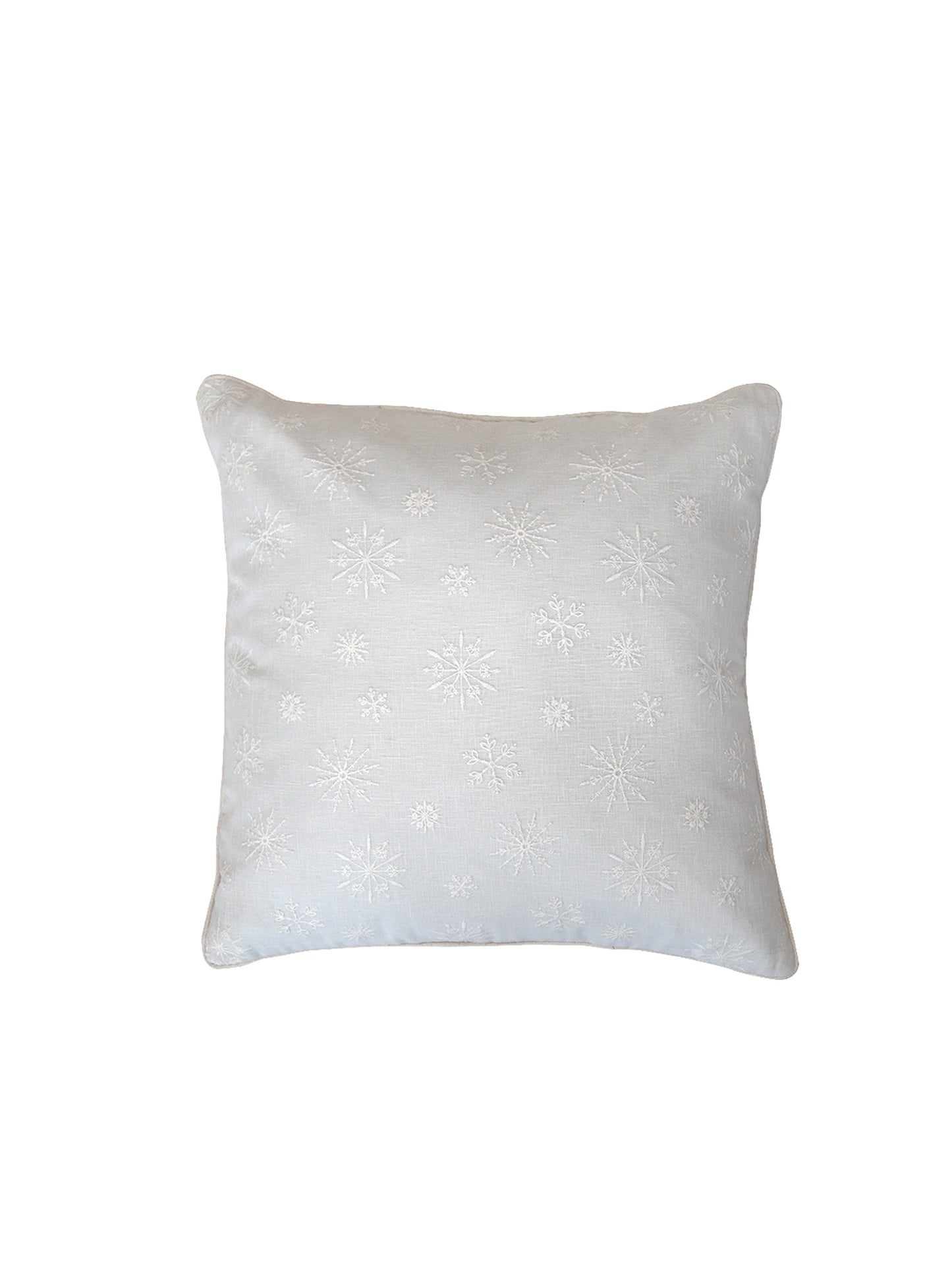 Hand Embroidery Cushion Cover | Snowflakes with Cord Piping - Cotton 20x20 inches