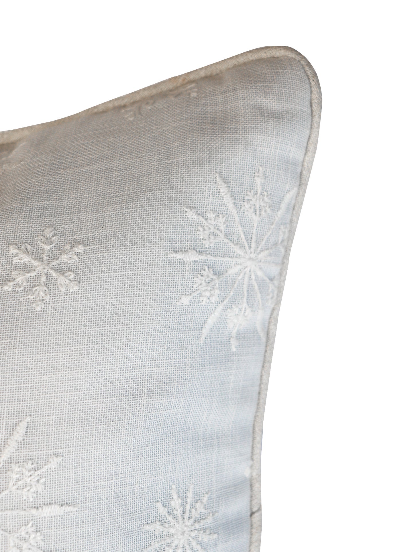 Hand Embroidery Cushion Cover | Snowflakes with Cord Piping - Cotton 20x20 inches