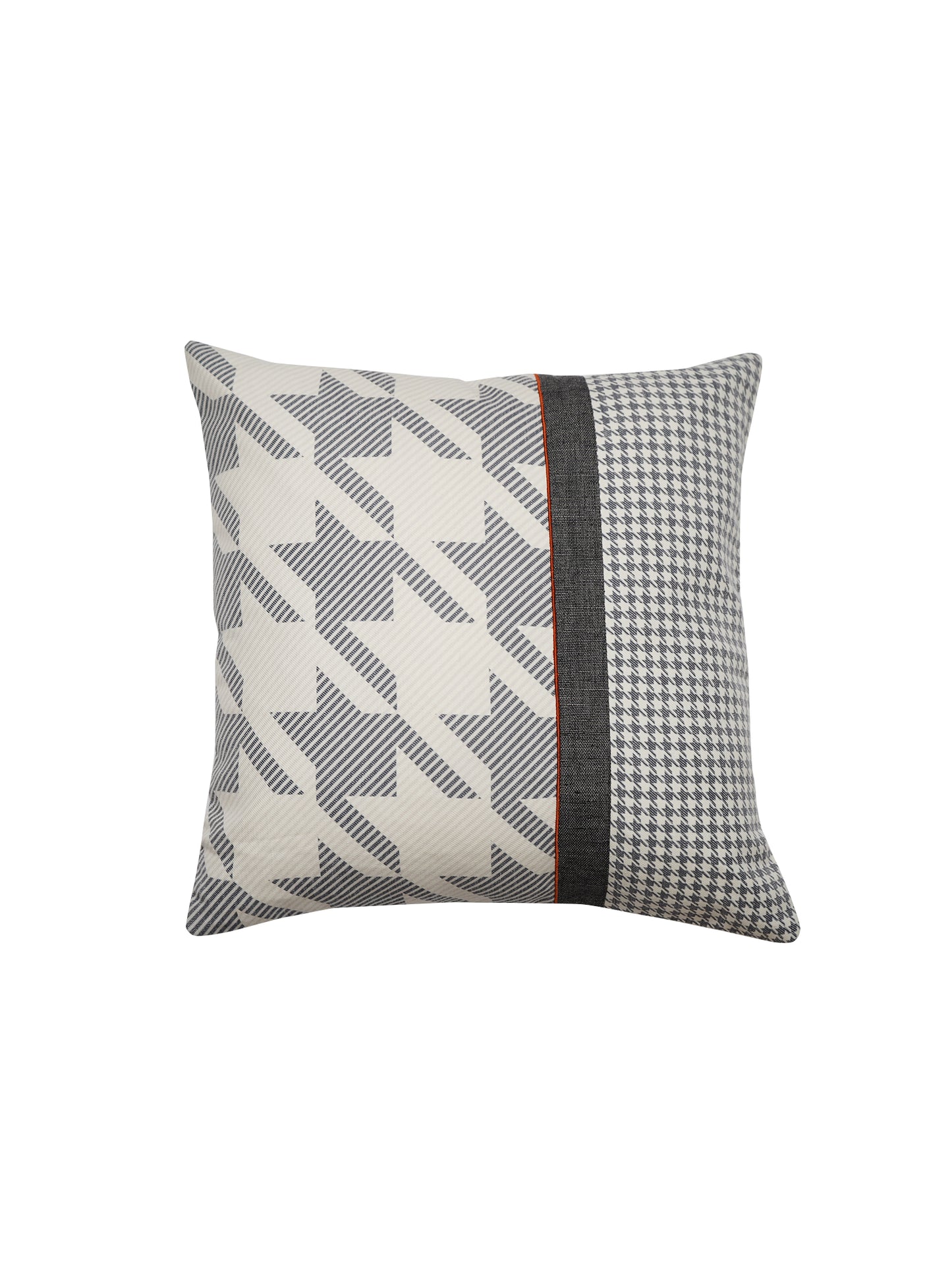 Polyester Blend Cushion Cover – White, Patch Work + Machine Embroidery, 18x18 inch, Set of 1