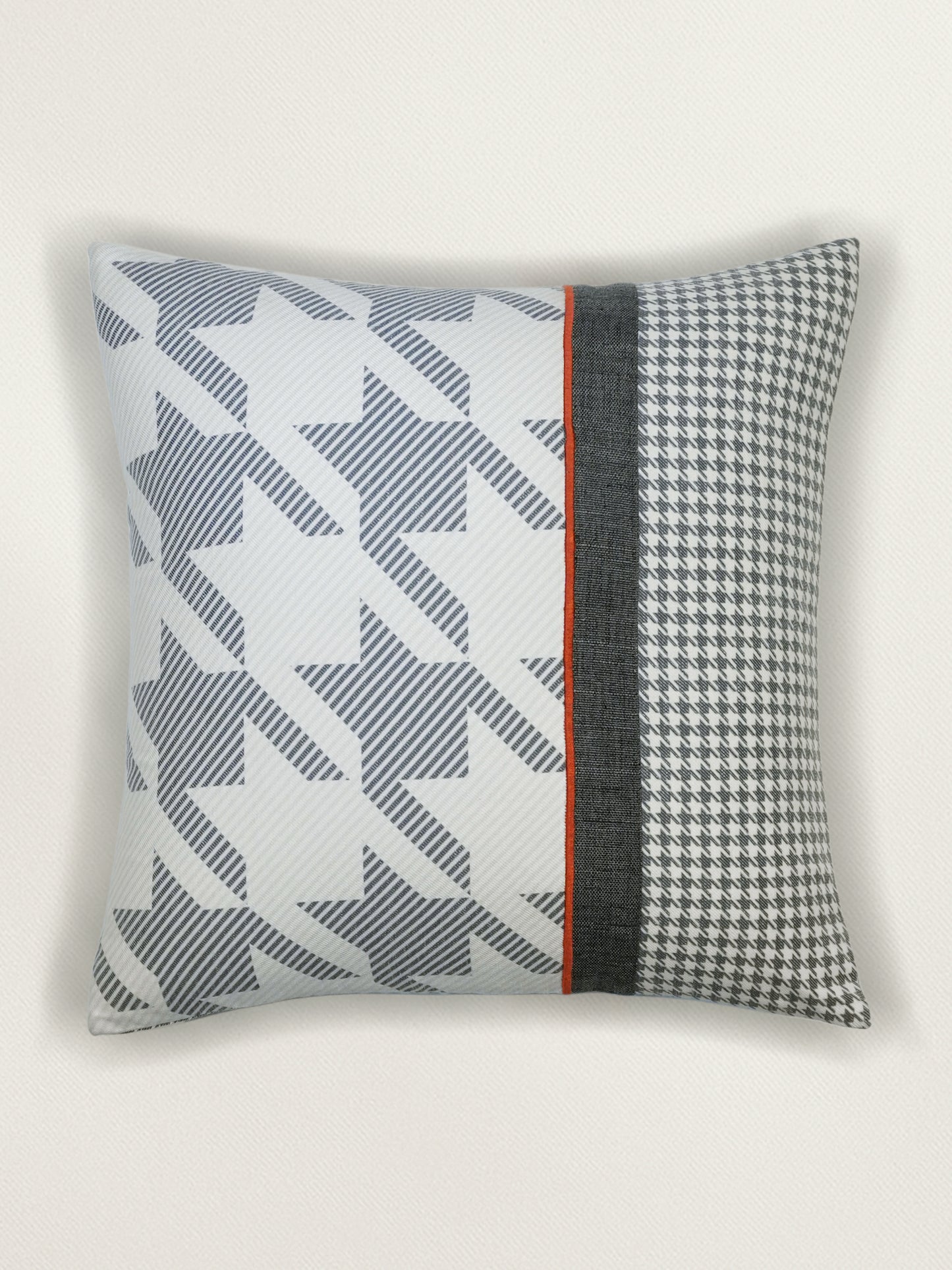 Polyester Blend Cushion Cover – White, Patch Work + Machine Embroidery, 18x18 inch, Set of 1