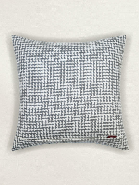 Polyester Blend Cushion Cover – White, Patch Work + Machine Embroidery, 18x18 inch, Set of 1