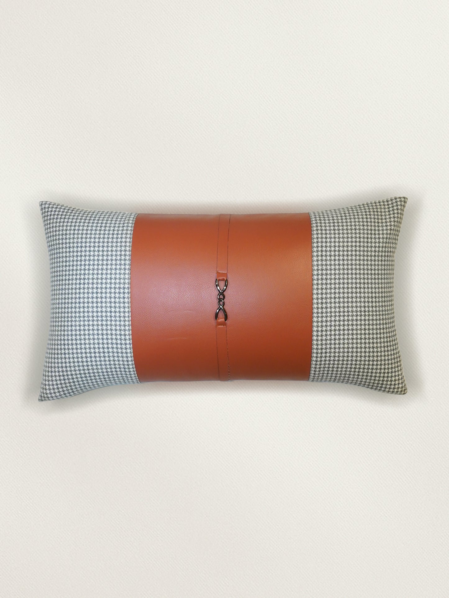 Leather & Polyester Cushion Cover – Rust, Patch Work + Patti 12x22 inch Set of 1