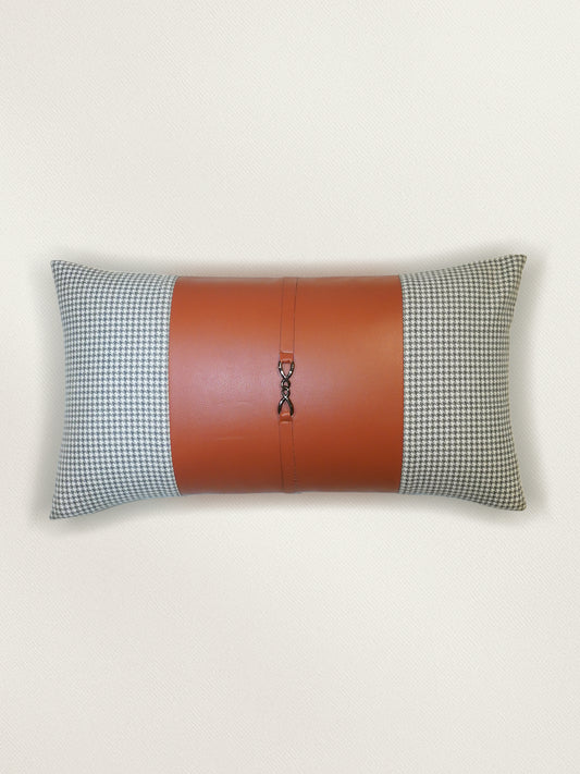 Leather & Polyester Cushion Cover – Rust, Patch Work + Patti 12x22 inch Set of 1