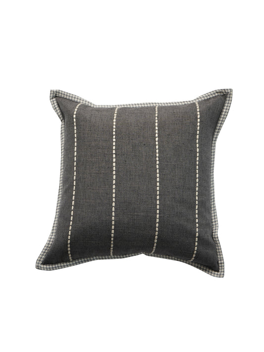 Polyester Blend Cushion Cover - Black, Digital Flange , Flat Piping & Hand Embroidery (Godri Stitch), 16x16 inches, Set of 1"