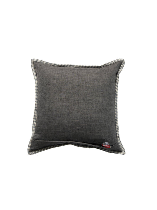 Polyester Blend Cushion Cover - Black, Digital Flange , Flat Piping & Hand Embroidery (Godri Stitch), 16x16 inches, Set of 1"