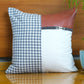 Leather & Polyester Cushion Cover – White, Digital + Patch Work, 16x16 inch, Set of 1
