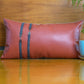 Leather & Polyester Cushion Cover – Rust, Patti Work, 12x22 inch, Set of 1