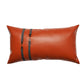 Leather & Polyester Cushion Cover – Rust, Patti Work, 12x22 inch, Set of 1