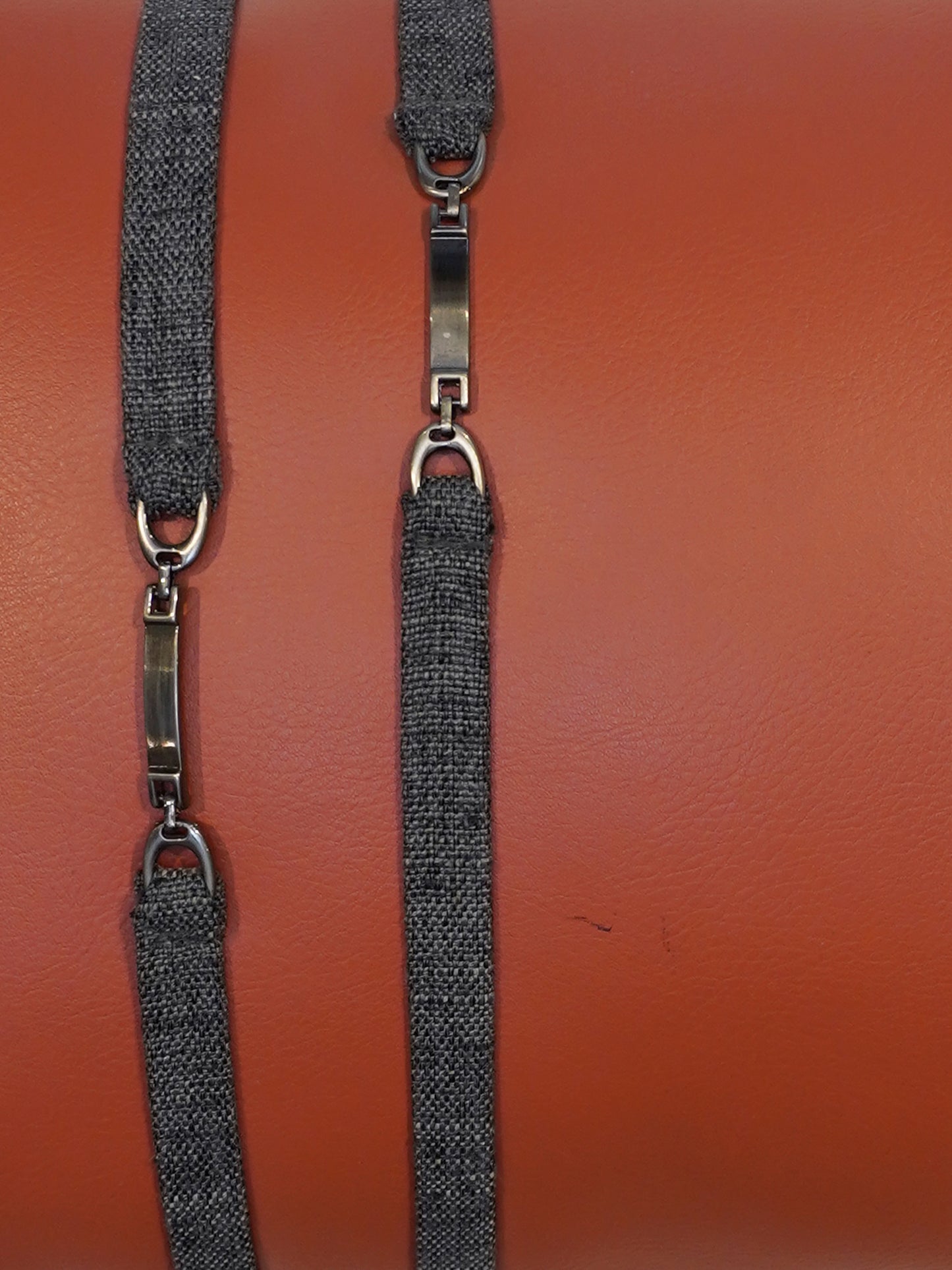 Leather & Polyester Cushion Cover – Rust, Patti Work, 12x22 inch, Set of 1