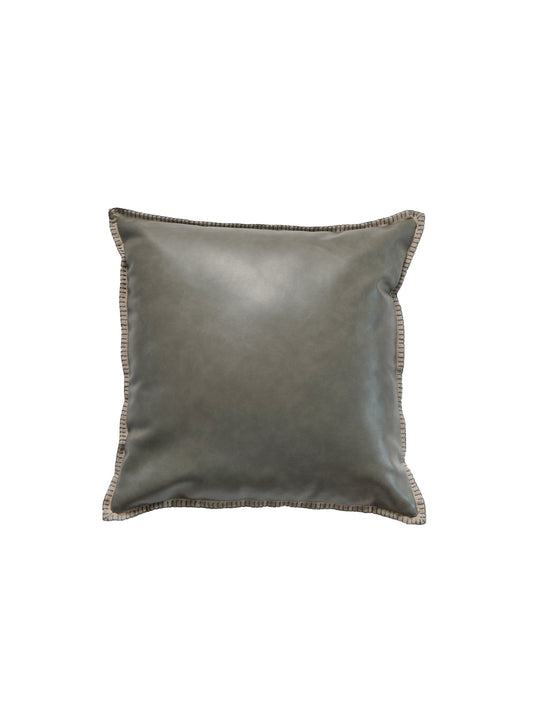 Leather Black Cushion Cover -Flat Piping & Hand Detailing, 18x18 inches, Set of 1