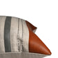 Leather Cushion Cover - Light Grey with Patch Work and Machine Thin Line, 16x16 inches, Set of 1
