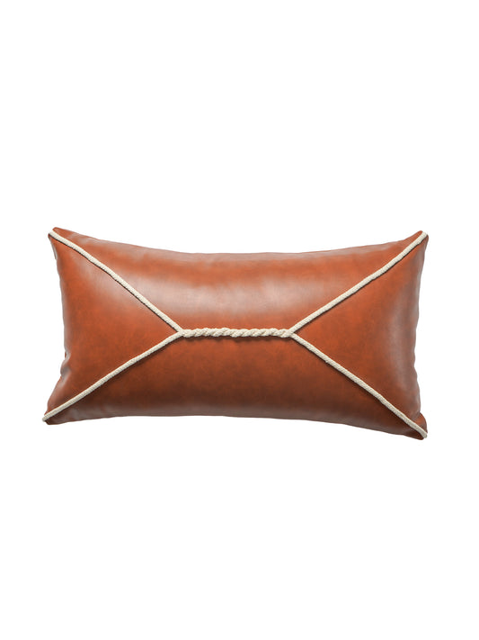 Leather Cushion Cover - Rust ,Hand Work, 12x22 inches, Set of 1